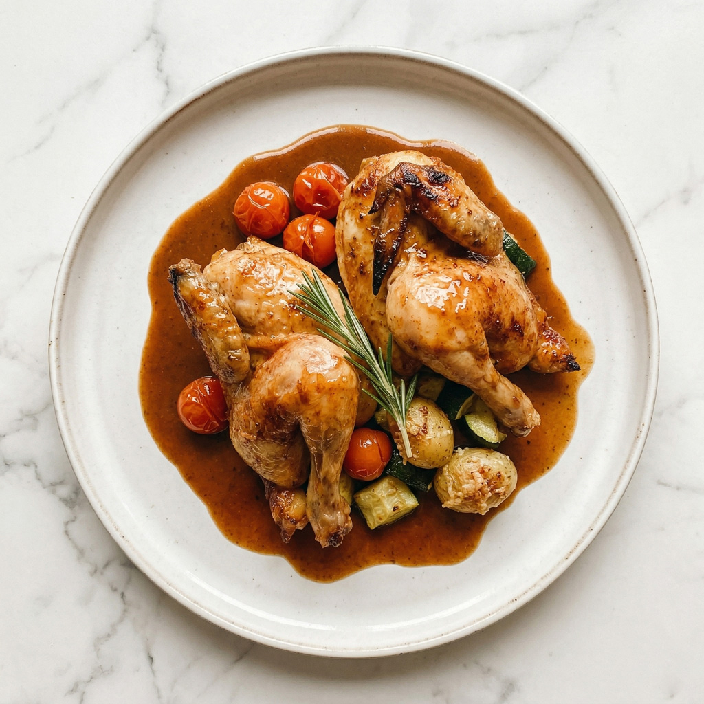 COQUELET CAJUN GRILLE, TOMATES ET COURGETTES AU FOUR, POMMES DE TERRE AU PARMESAN