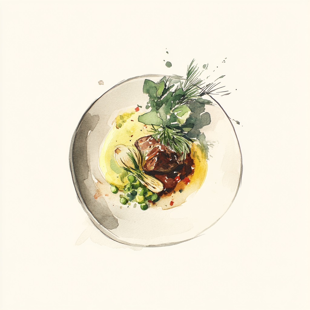  Carbonade chikka, fenouil et oignons grillés au four, purée de petits pois. 